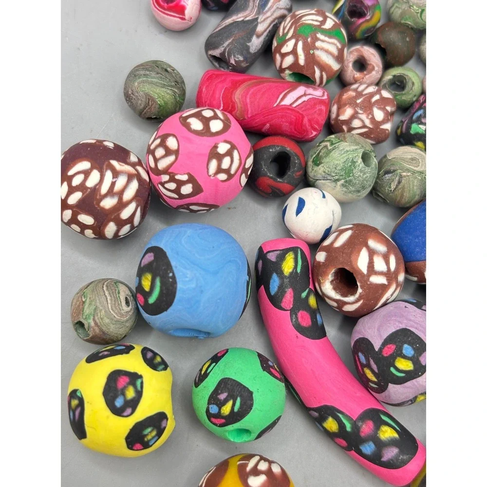 Vtg Polymer Clay Bead Lot‎ Millefiori Marbled Artisan Craft Jewelry Supplies